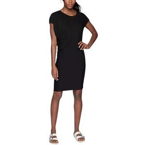 Athleta Dress Womens Small Black Draped Crew Neck Mini Jersey Knit Modal Stretch